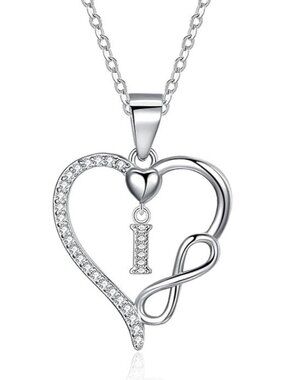 Letter I Dainty 925 Sterling Silver Infinity Heart Initial Necklace